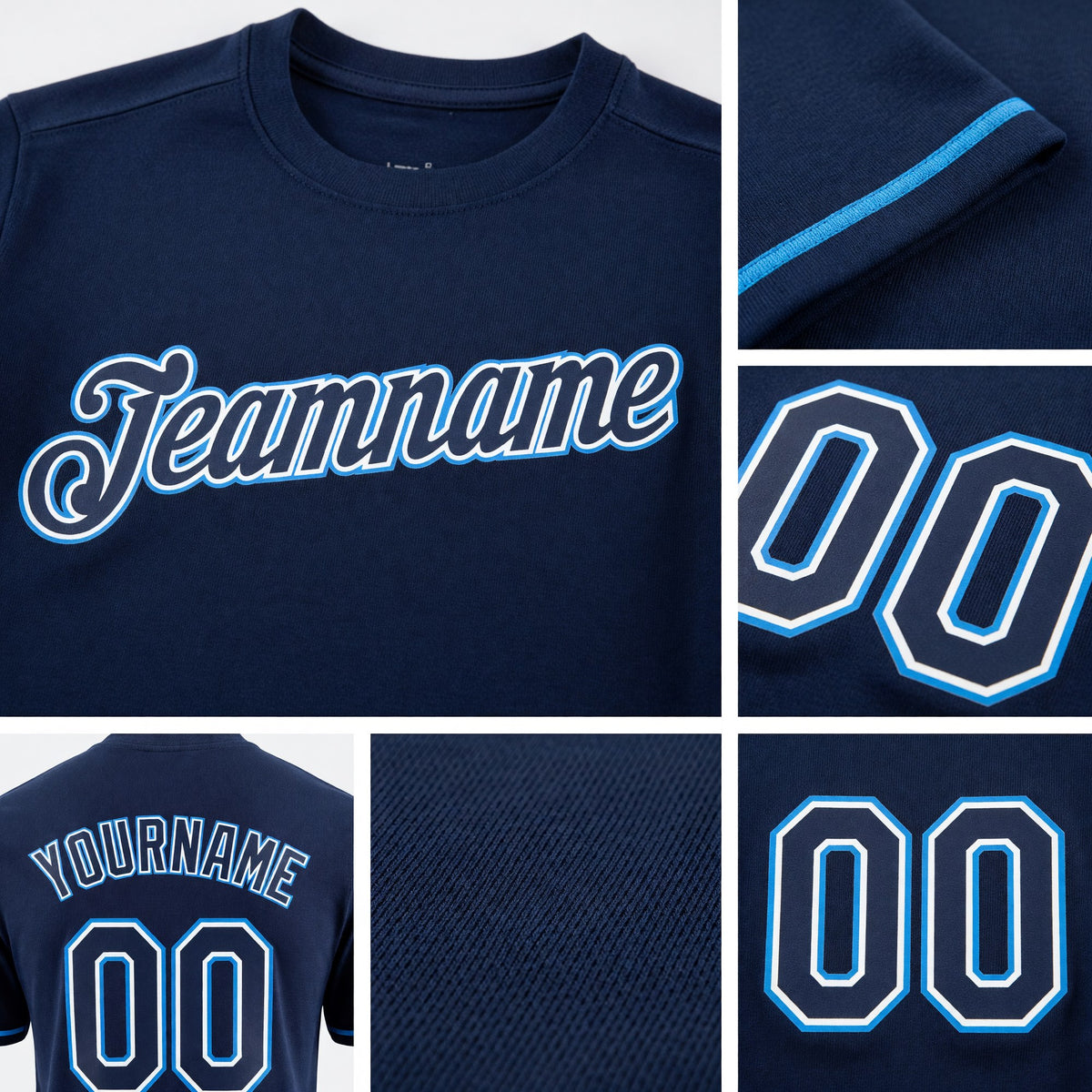 Custom Navy Powder Blue-White Performance T-Shirt detail