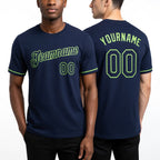 Custom Navy Neon Green Performance T-Shirt worn front and back