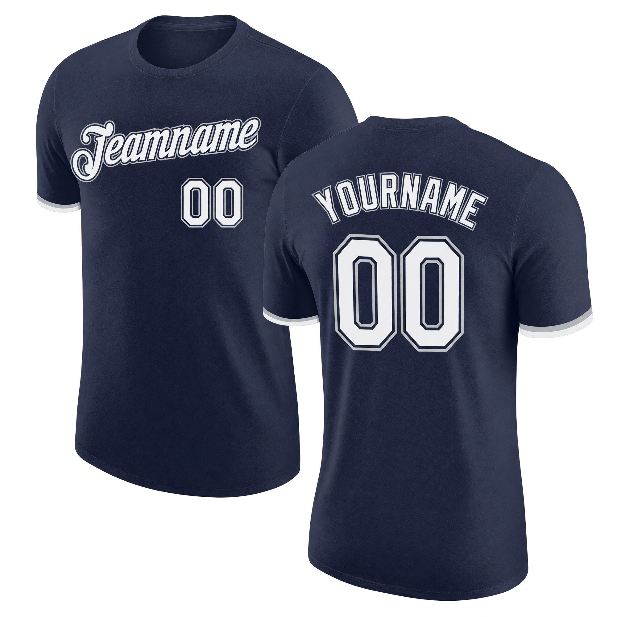 Custom Navy White-Gray Performance T-Shirt