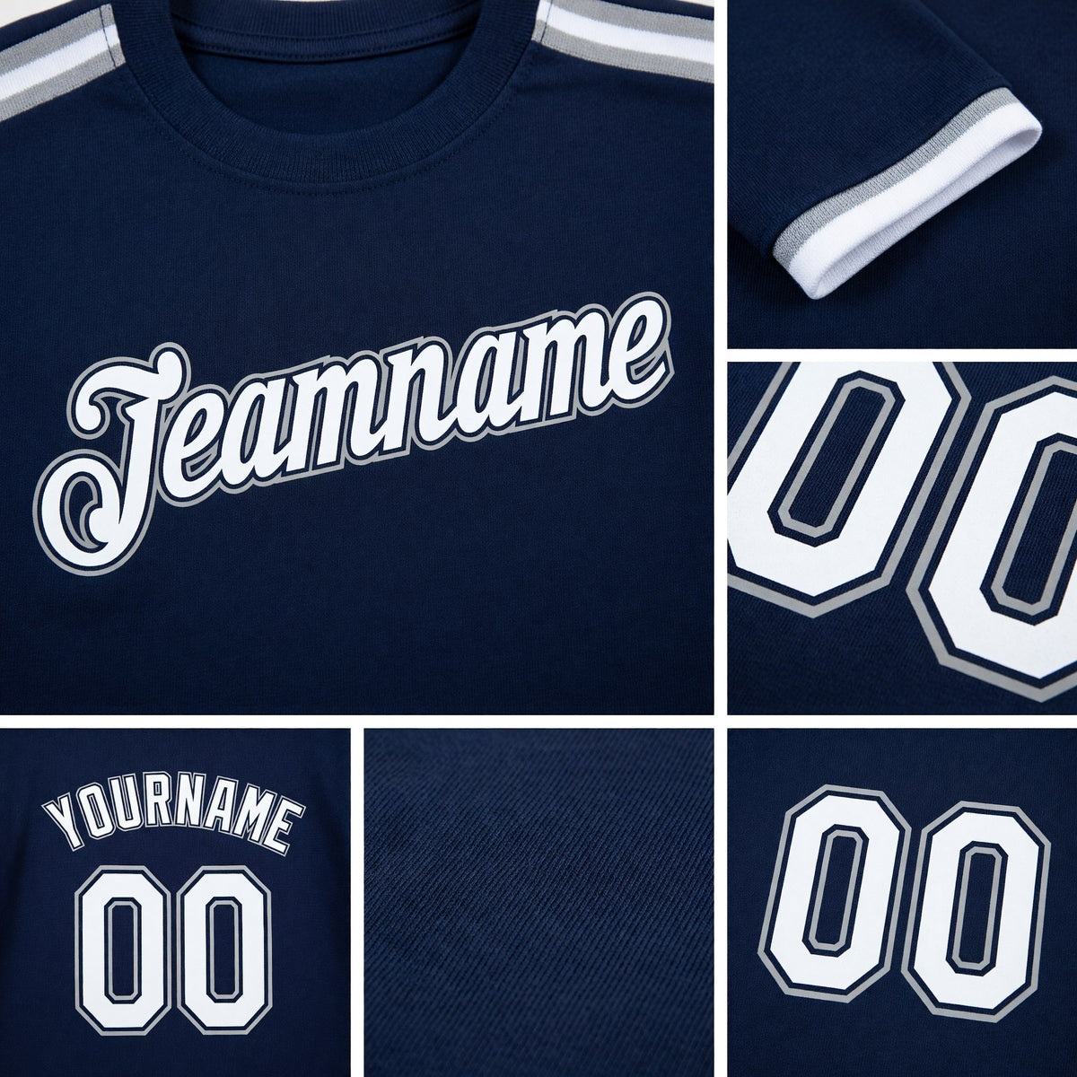 Custom Navy White-Gray Performance T-Shirt detail