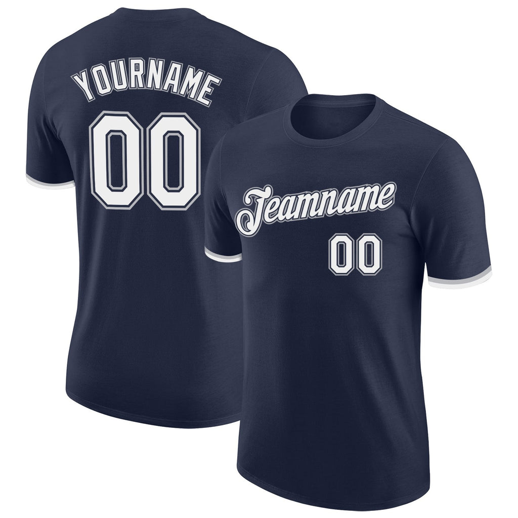 Custom Navy White-Gray Performance T-Shirt photo 1