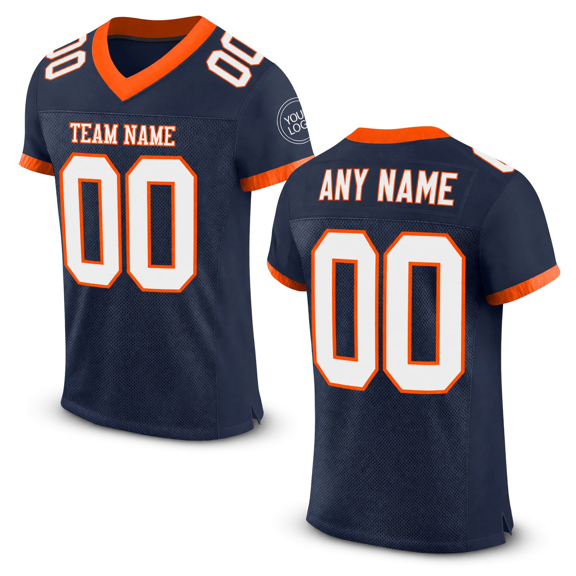 Custom Navy White-Orange Mesh Authentic Football Jersey