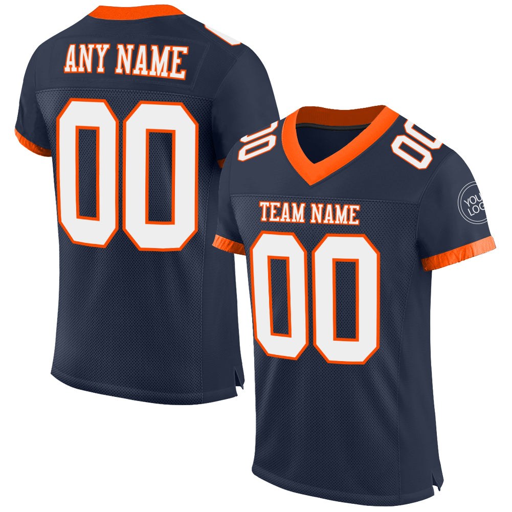 Custom Navy White-Orange Mesh Authentic Football Jersey photo 1