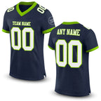 Custom Navy White-Neon Green Mesh Authentic Football Jersey