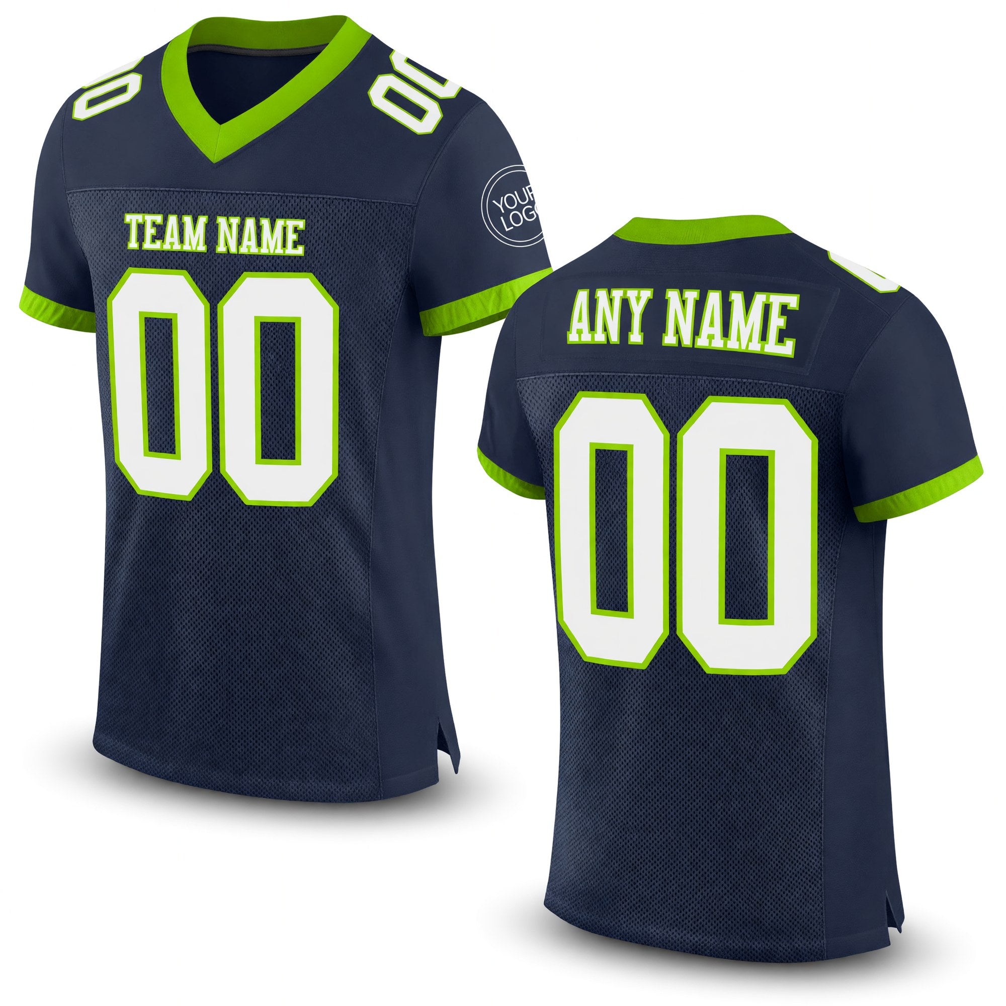 Custom Navy White-Neon Green Mesh Authentic Football Jersey