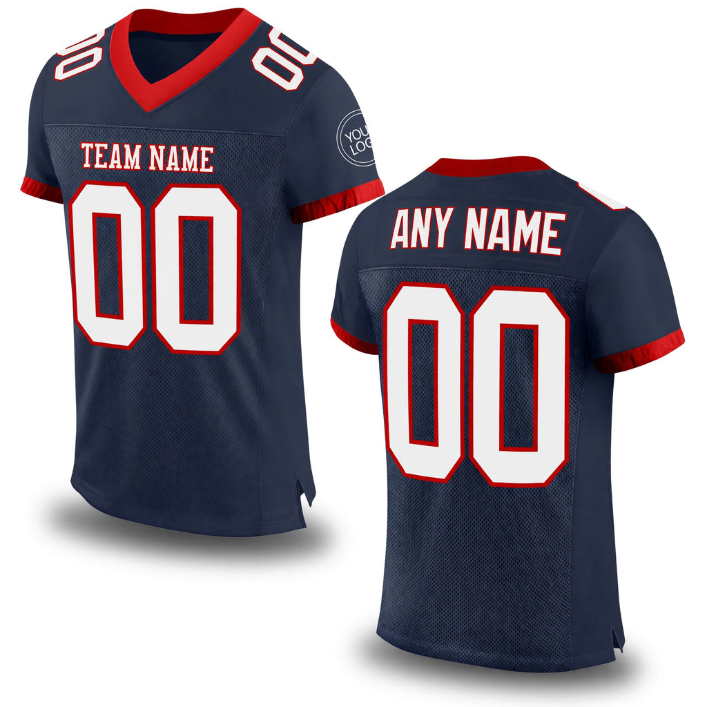 Custom Navy White-Red Mesh Authentic Football Jersey