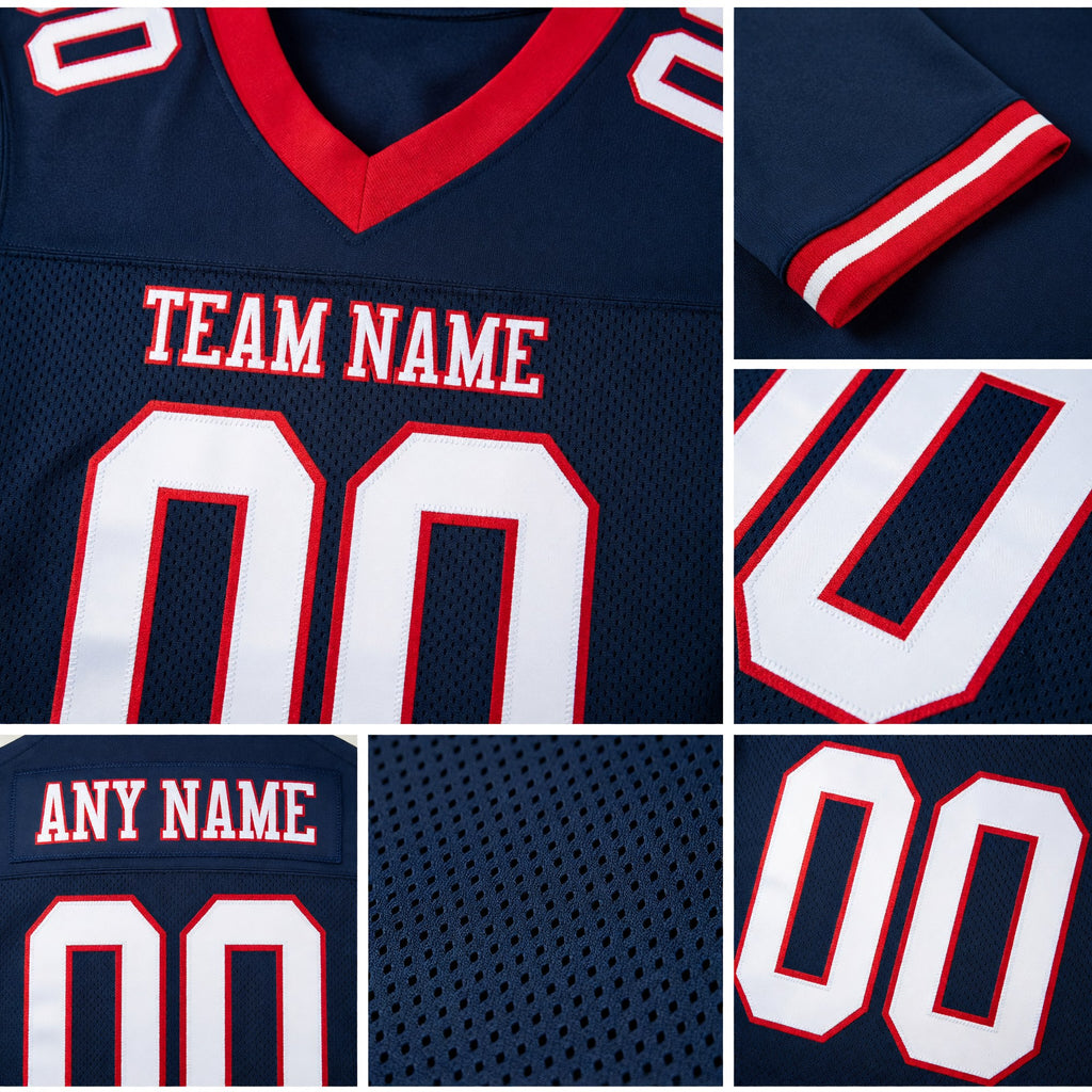 Custom Navy White-Red Mesh Authentic Football Jersey detail