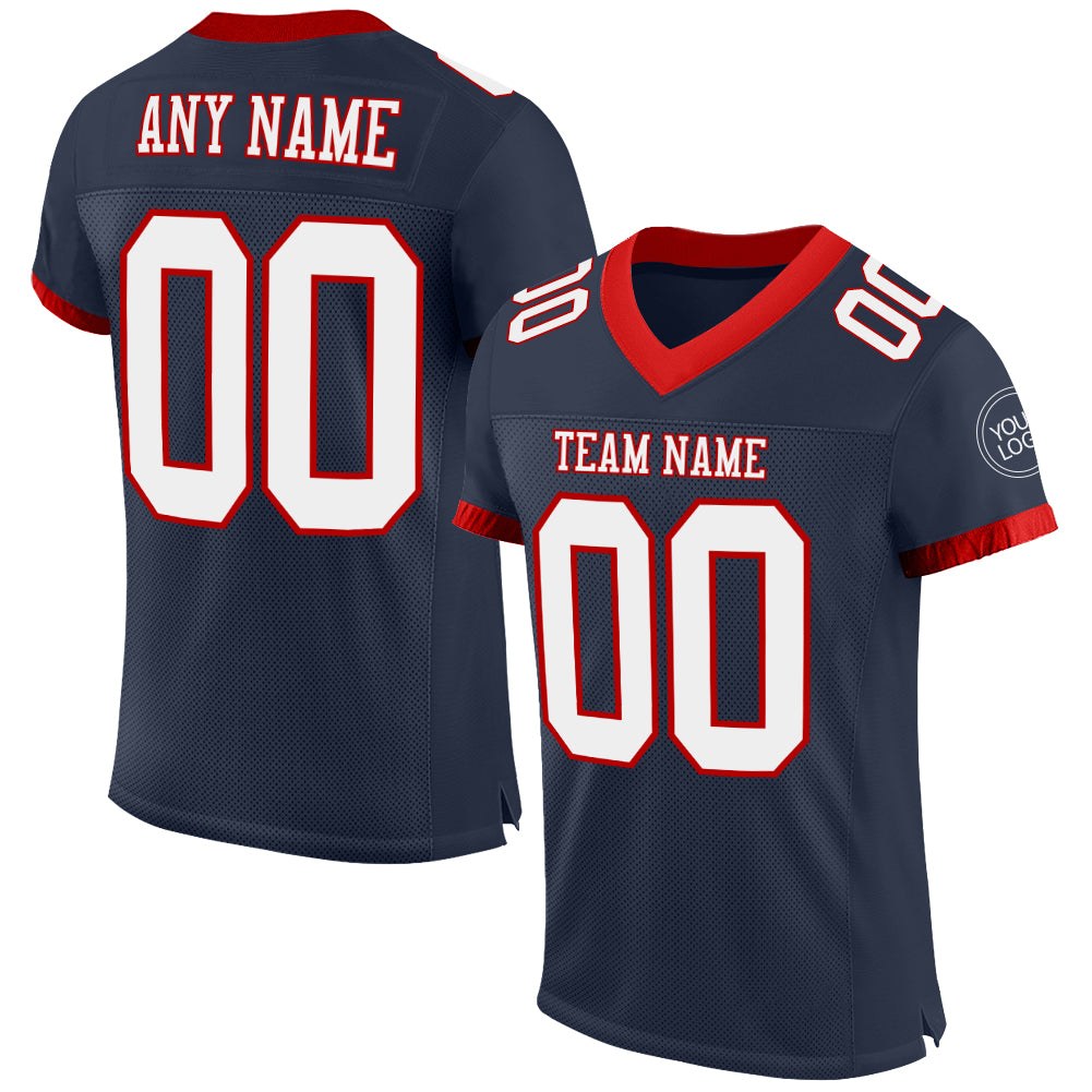 Custom Navy White-Red Mesh Authentic Football Jersey photo 1