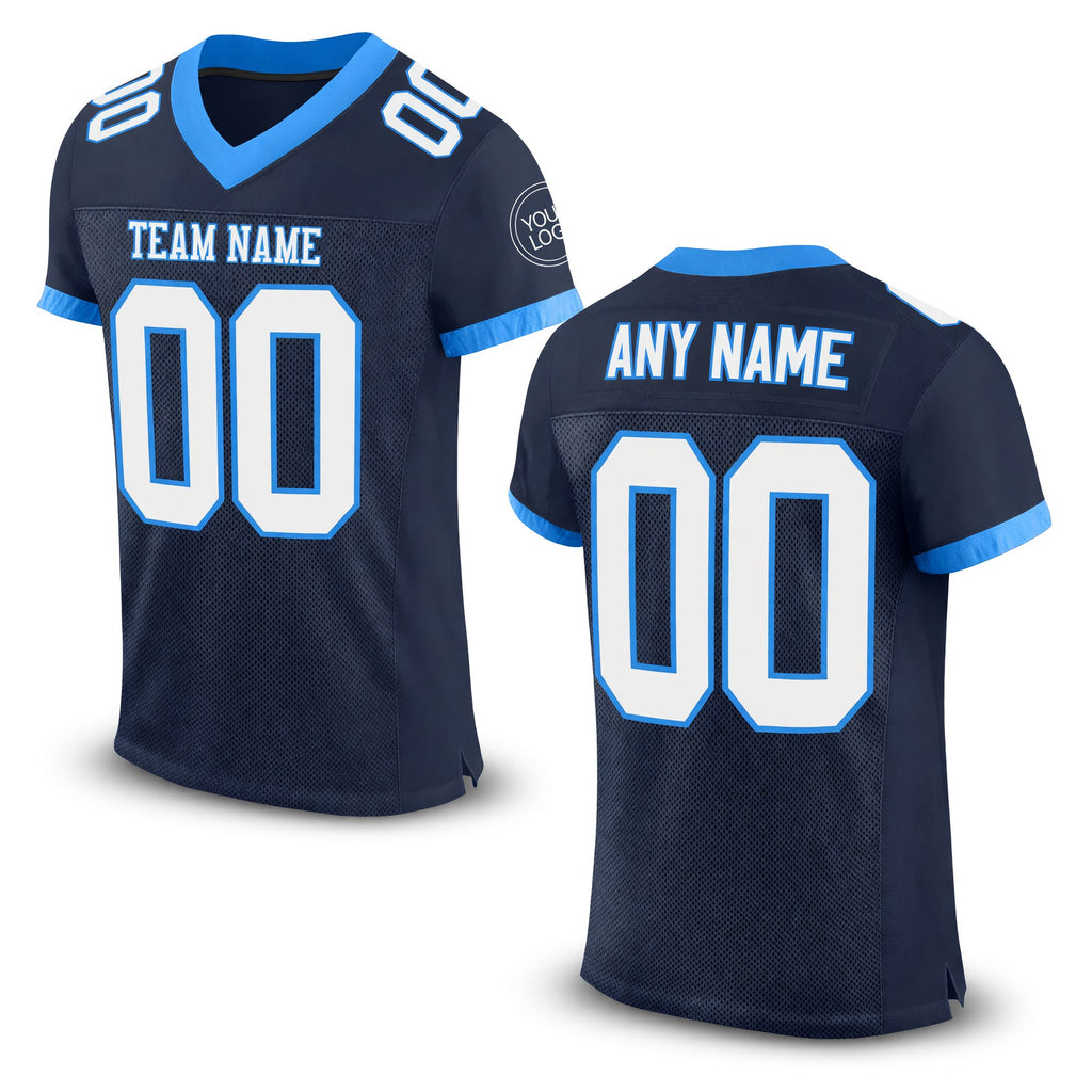 Custom Navy White-Powder Blue Mesh Authentic Football Jersey