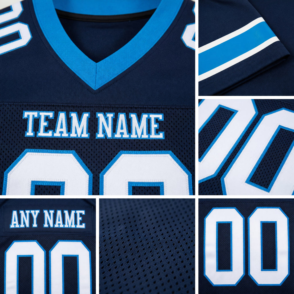 Custom Navy White-Powder Blue Mesh Authentic Football Jersey detail