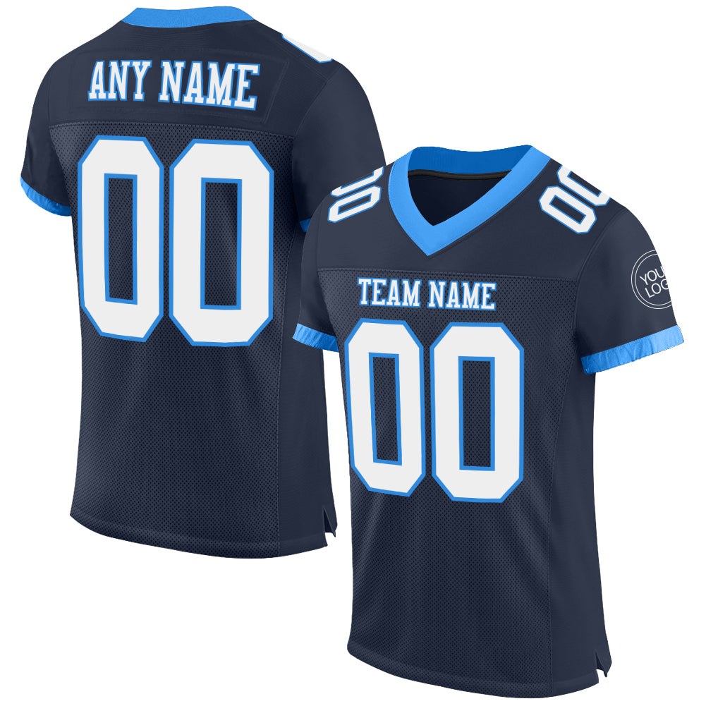 Custom Navy White-Powder Blue Mesh Authentic Football Jersey photo 1