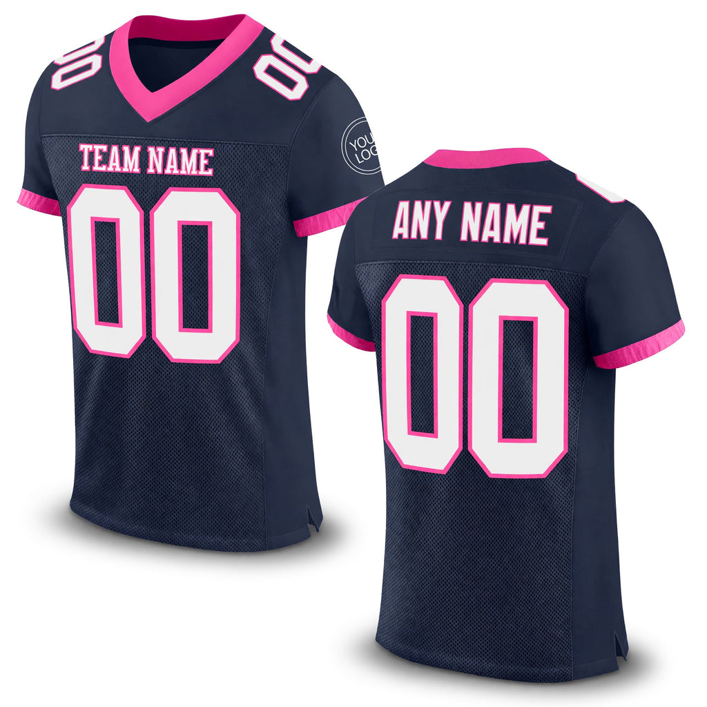 Custom Navy White-Pink Mesh Authentic Football Jersey