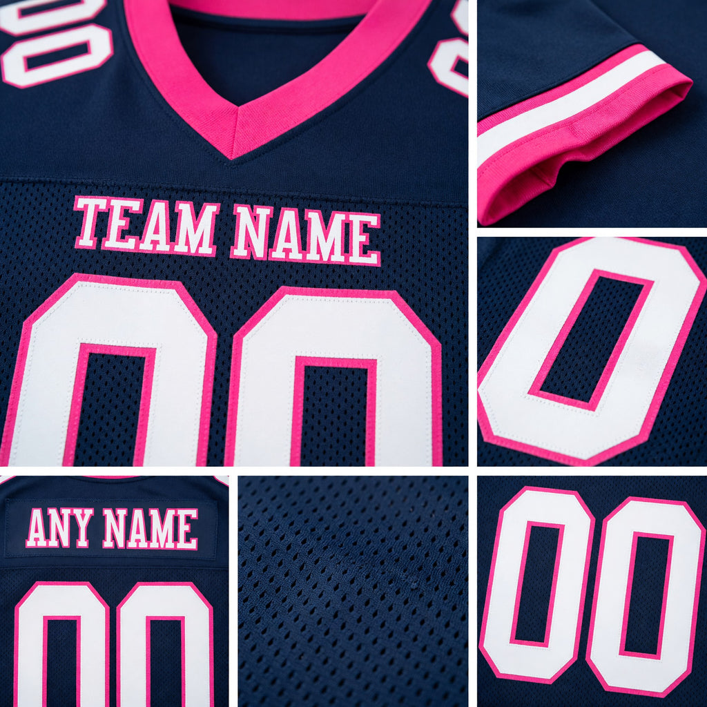 Custom Navy White-Pink Mesh Authentic Football Jersey detail