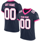 Custom Navy White-Pink Mesh Authentic Football Jersey photo 1