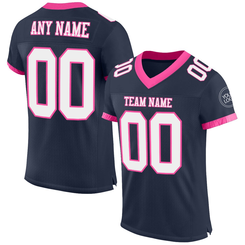 Custom Navy White-Pink Mesh Authentic Football Jersey photo 1