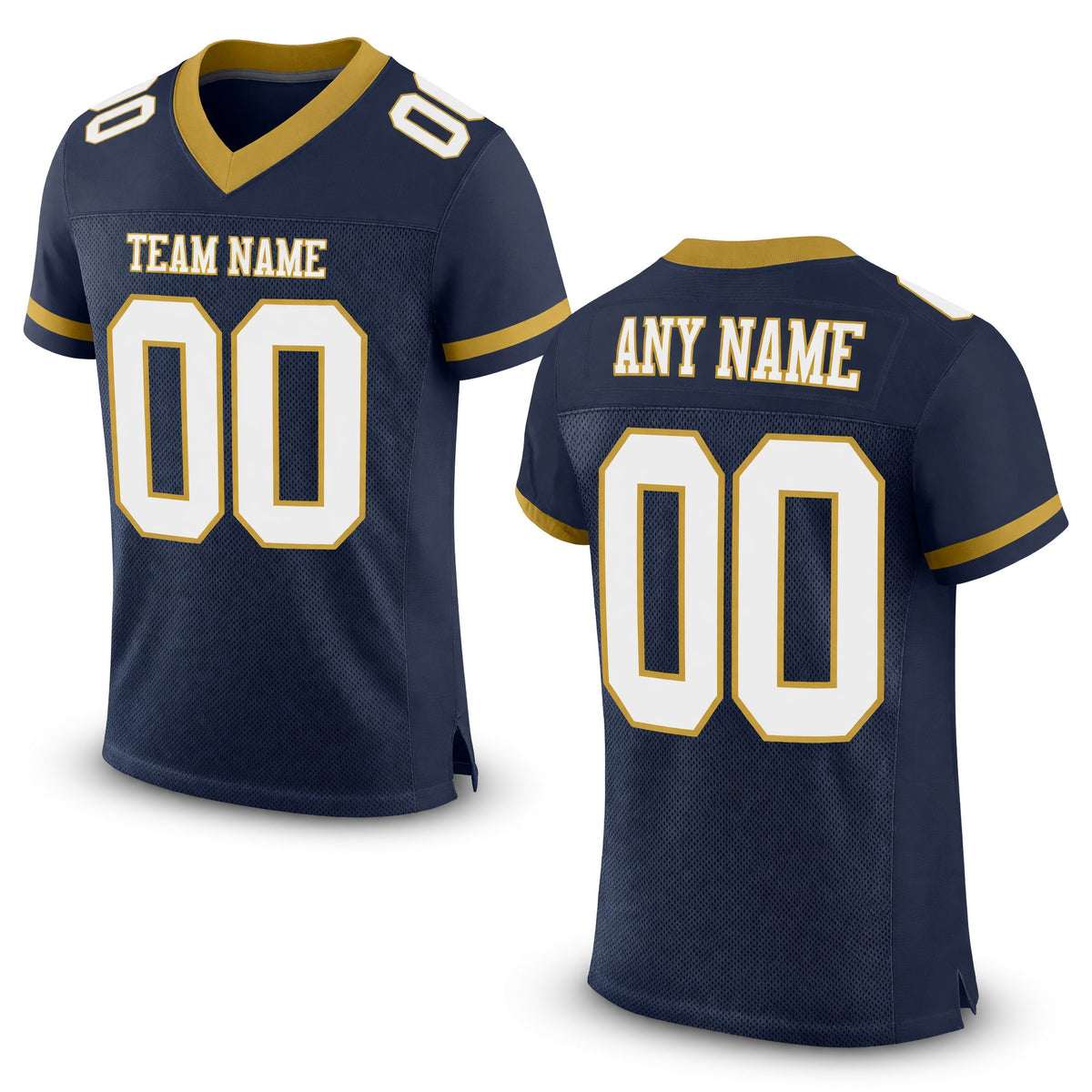 Custom Navy White-Old Gold Mesh Authentic Football Jersey