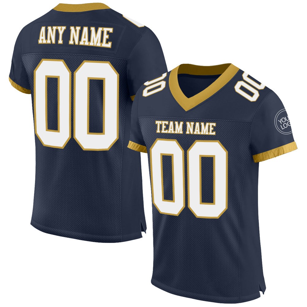 Custom Navy White-Old Gold Mesh Authentic Football Jersey photo 1