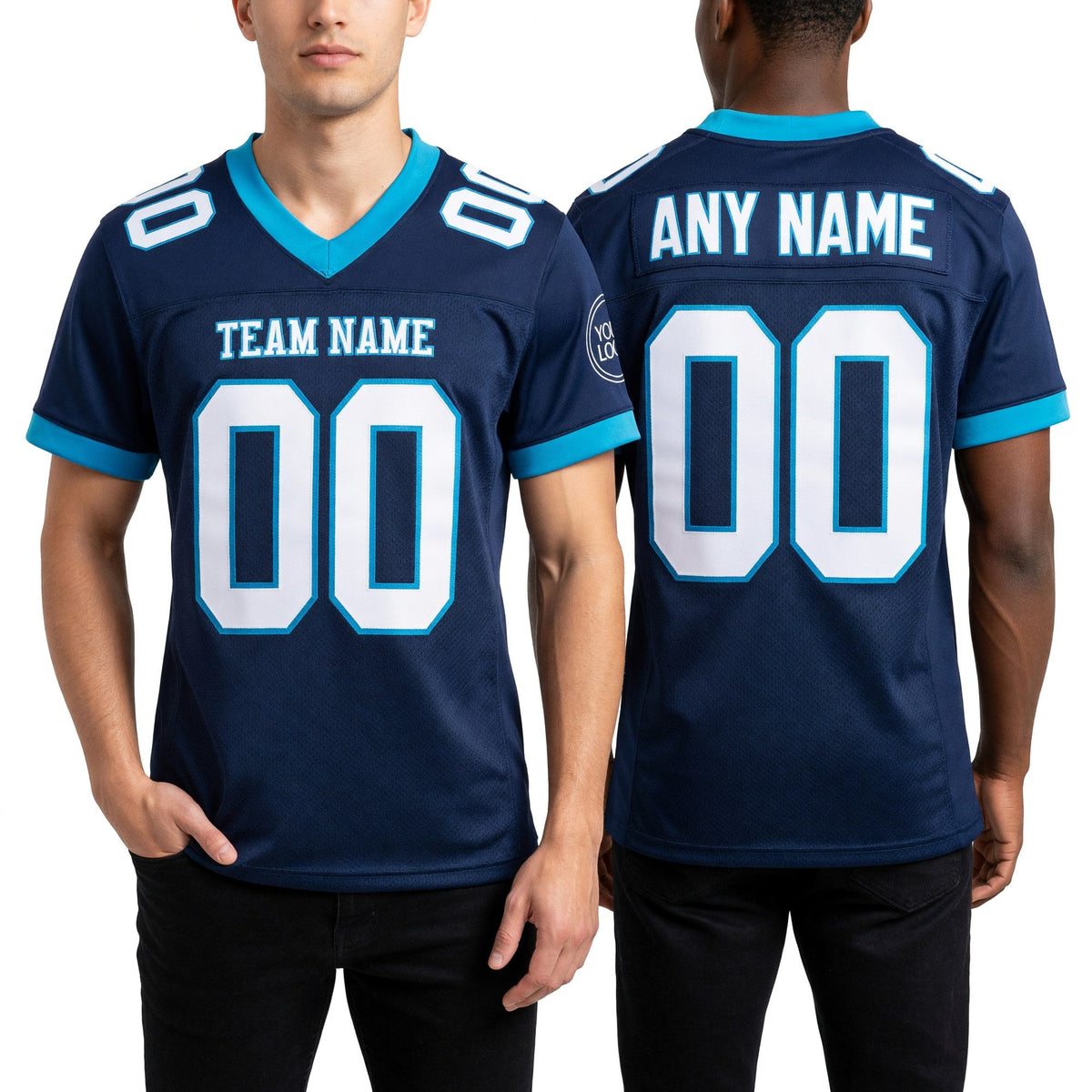 Custom Navy White-Panther Blue Mesh Authentic Football Jersey worn front and back