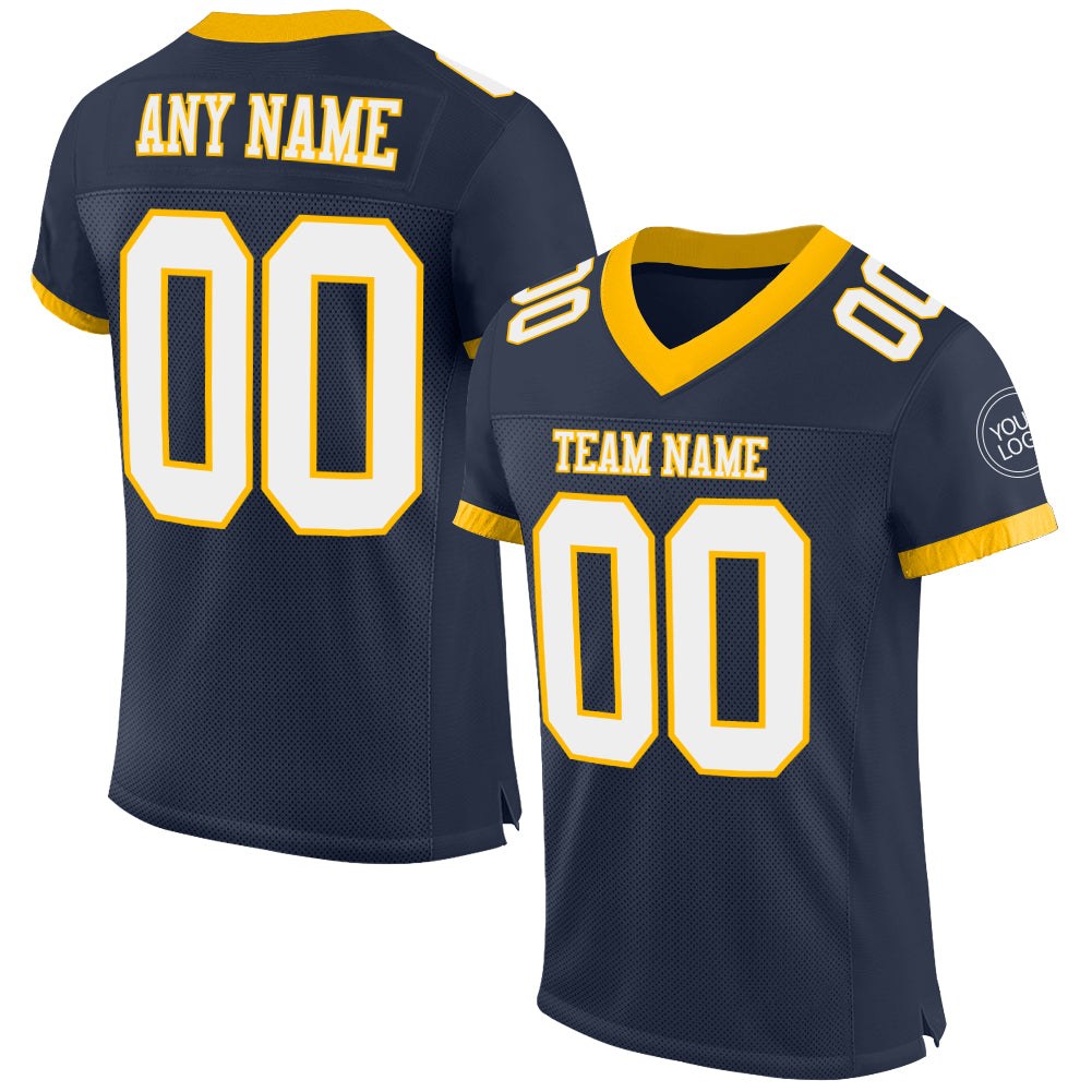 Custom Navy White-Gold Mesh Authentic Football Jersey photo 1