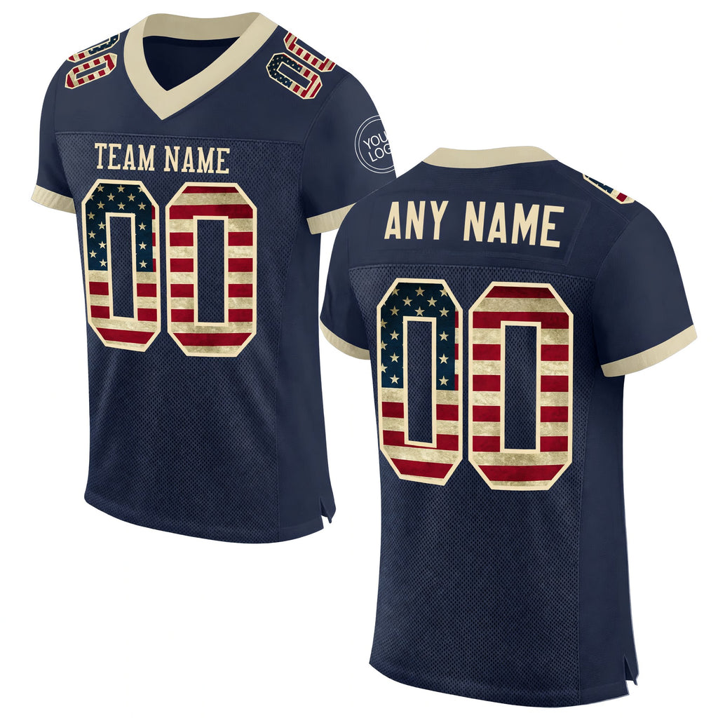 Custom Navy Vintage USA Flag-Cream Mesh Authentic Football Jersey