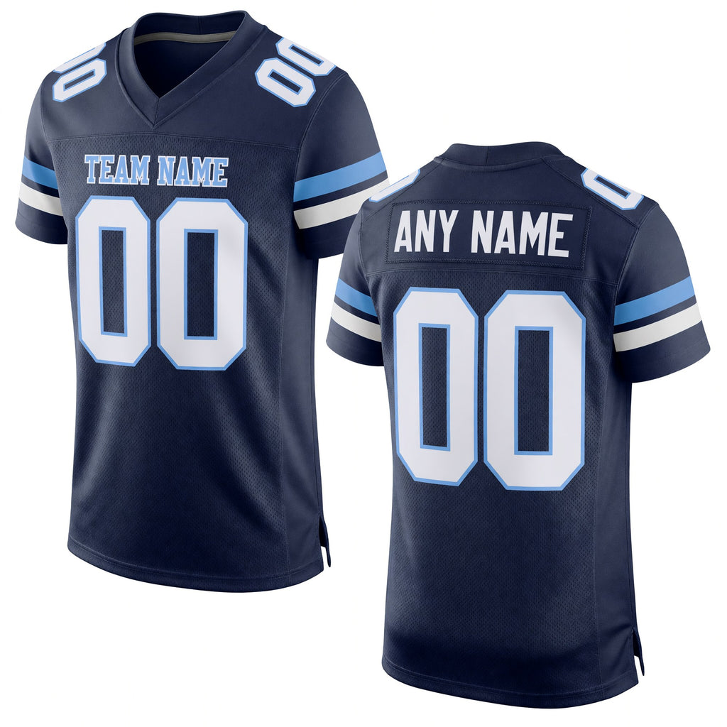 Custom Navy White-Light Blue Mesh Authentic Football Jersey