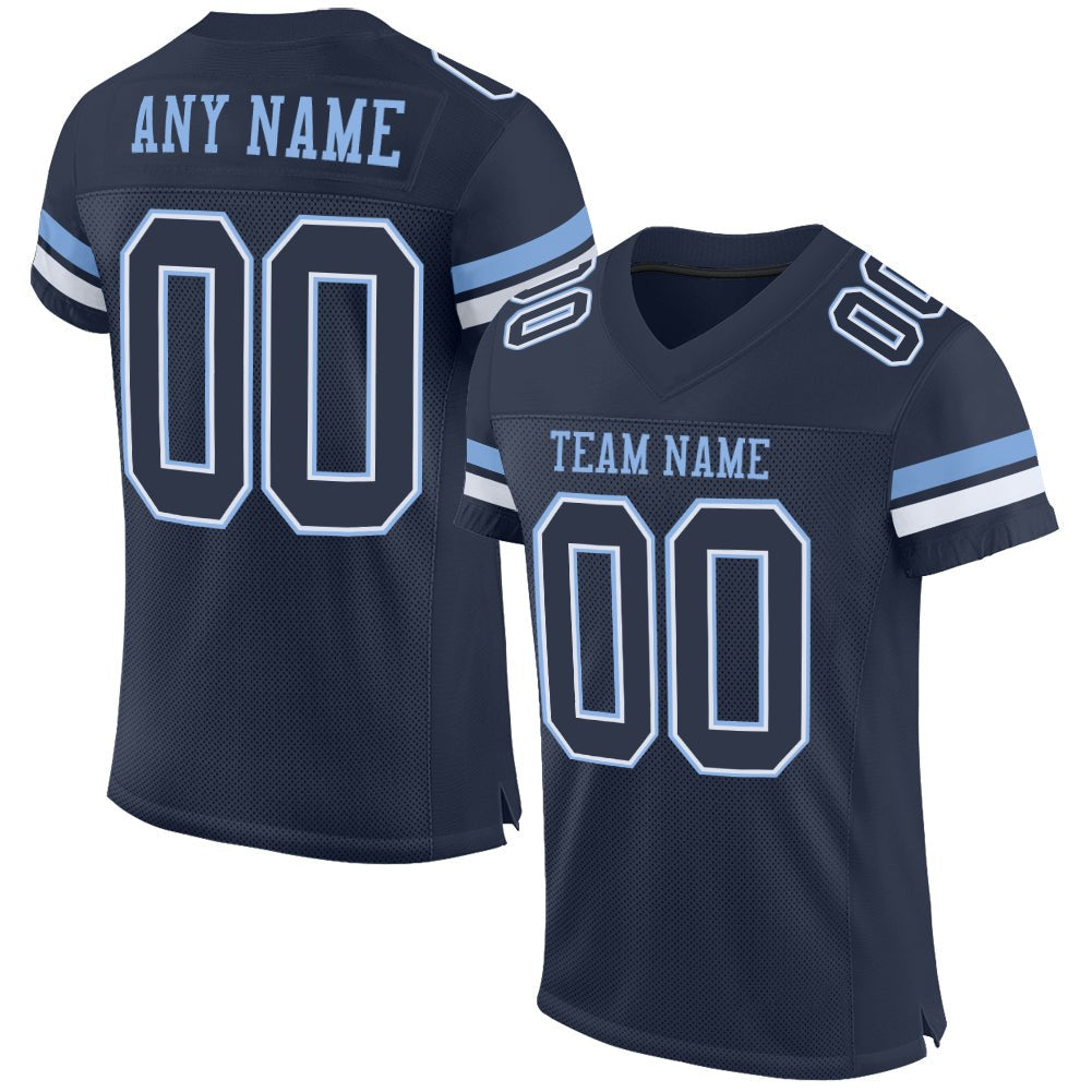 Custom Navy White-Light Blue Mesh Authentic Football Jersey photo 1