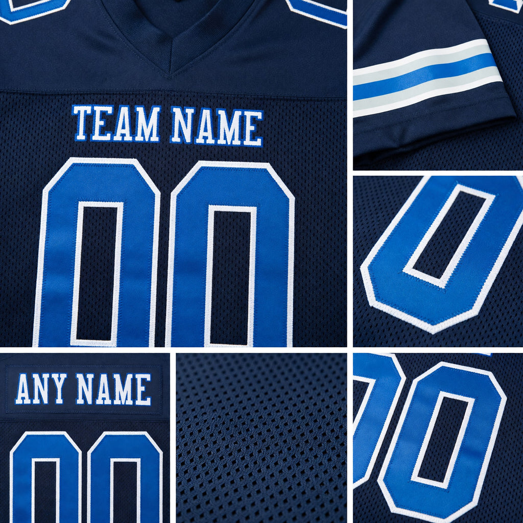 Custom Navy Royal-White Mesh Authentic Football Jersey detail