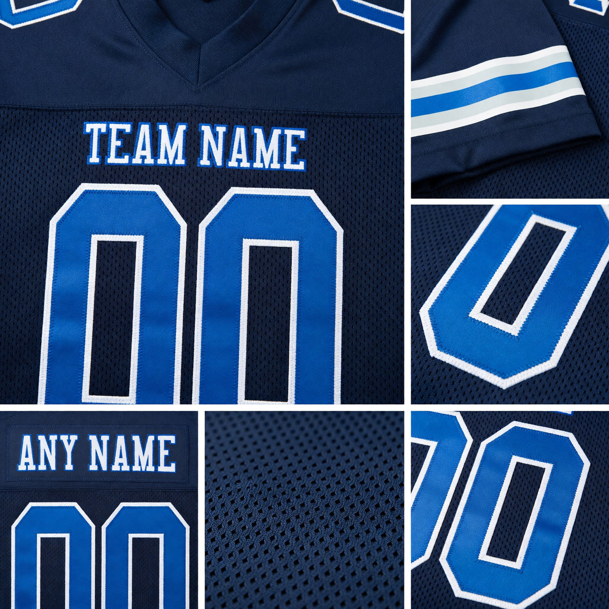 Custom Navy Royal-White Mesh Authentic Football Jersey detail