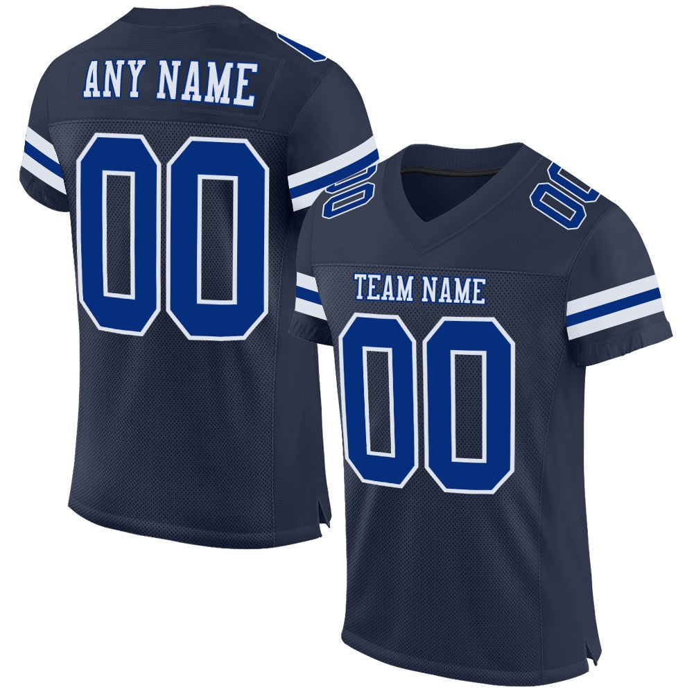 Custom Navy Royal-White Mesh Authentic Football Jersey photo 1