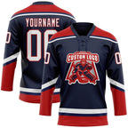 Custom Navy White-Red Hockey Lace Neck Jersey photo 2