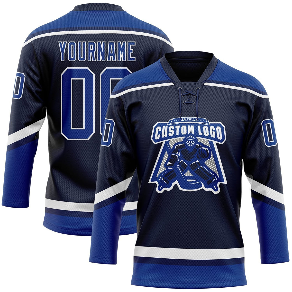Custom Navy Royal-White Hockey Lace Neck Jersey photo 2