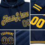 Custom Stitched Navy Gold Sports Pullover Sweatshirt Hoodie detail