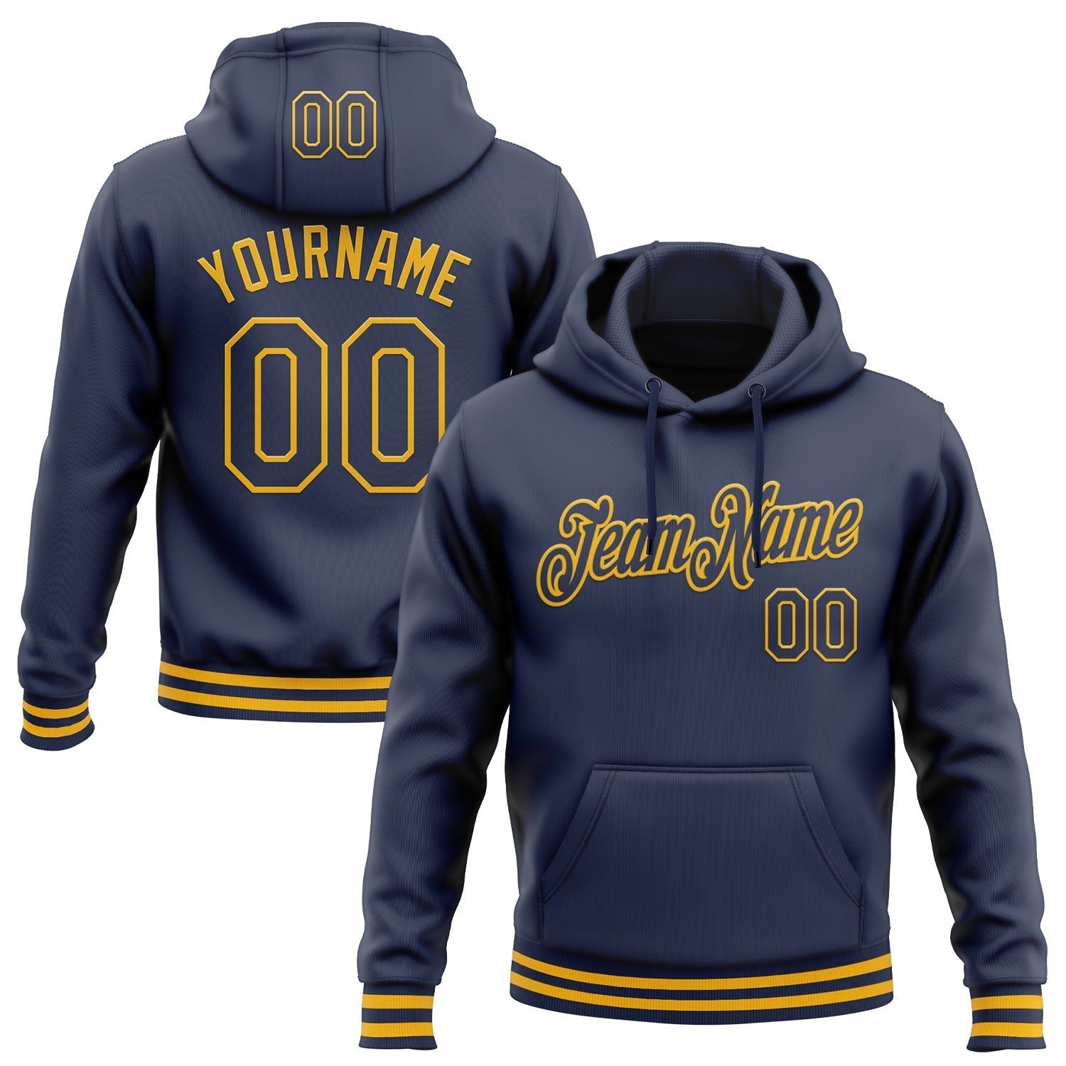 Custom Stitched Navy Gold Sports Pullover Sweatshirt Hoodie photo 1