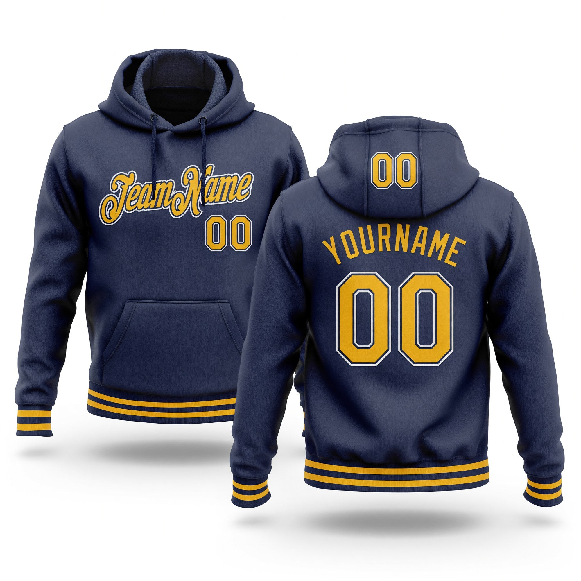 Custom Stitched Navy Gold-White Sports Pullover Sweatshirt Hoodie