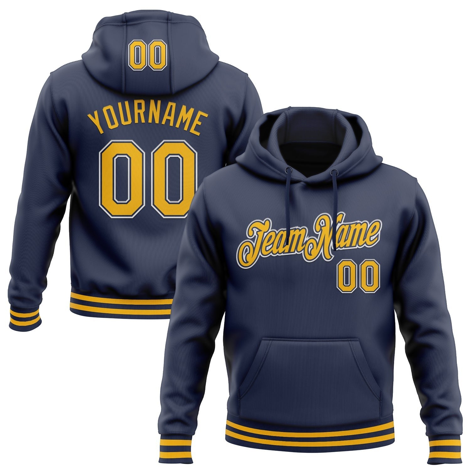 Custom Stitched Navy Gold-White Sports Pullover Sweatshirt Hoodie photo 1