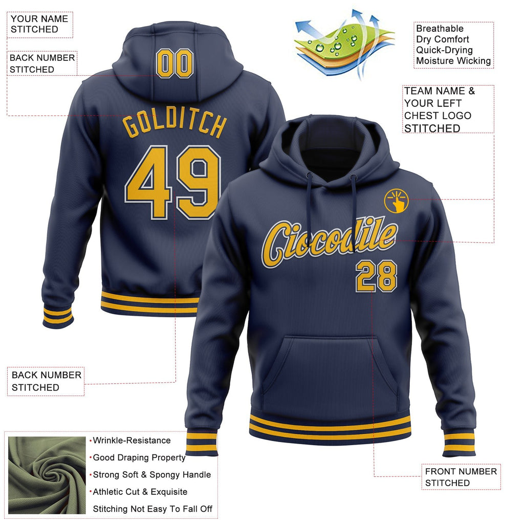 Custom Stitched Navy Gold-White Sports Pullover Sweatshirt Hoodie photo 3