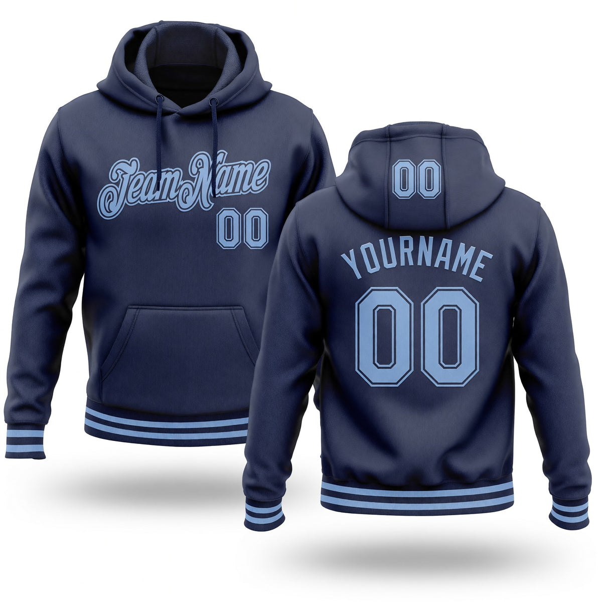 Custom Stitched Navy Light Blue Sports Pullover Sweatshirt Hoodie