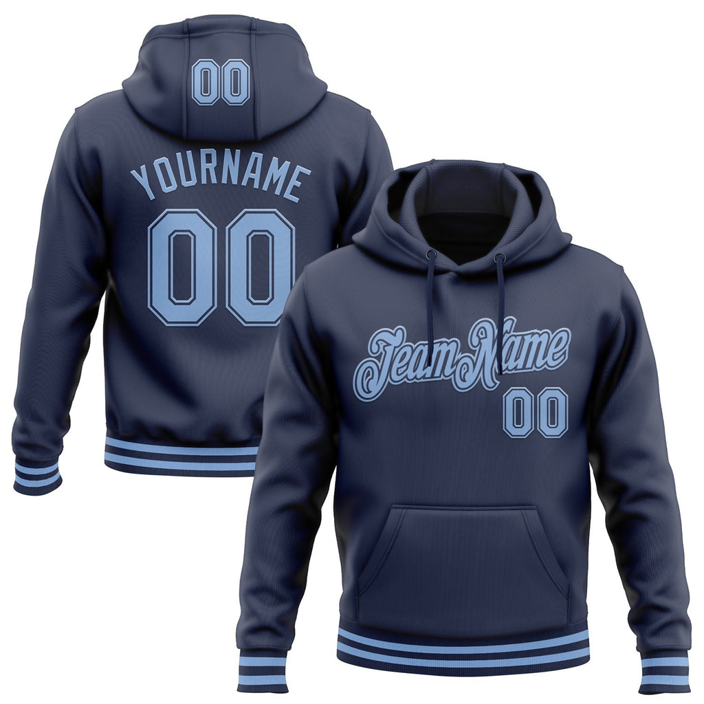 Custom Stitched Navy Light Blue Sports Pullover Sweatshirt Hoodie photo 1