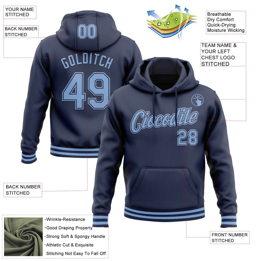 Custom Stitched Navy Light Blue Sports Pullover Sweatshirt Hoodie photo 3