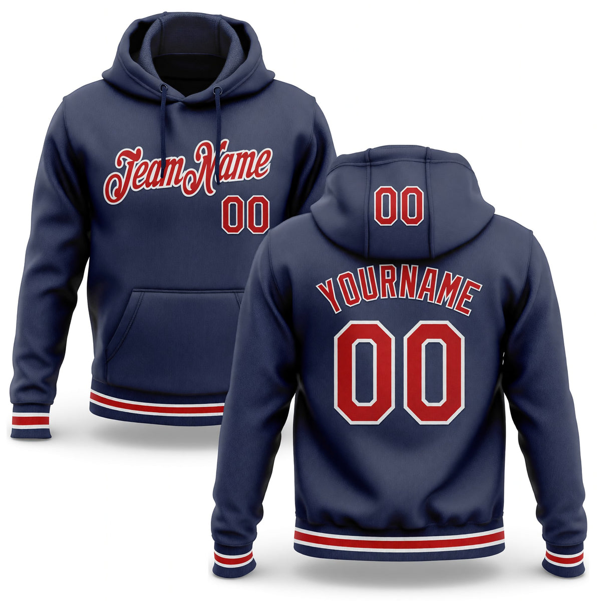 Custom Stitched Navy Red-White Sports Pullover Sweatshirt Hoodie