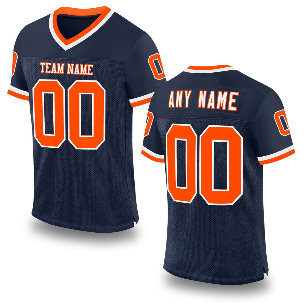 Custom Navy Orange-White Mesh Authentic Throwback Football Jersey