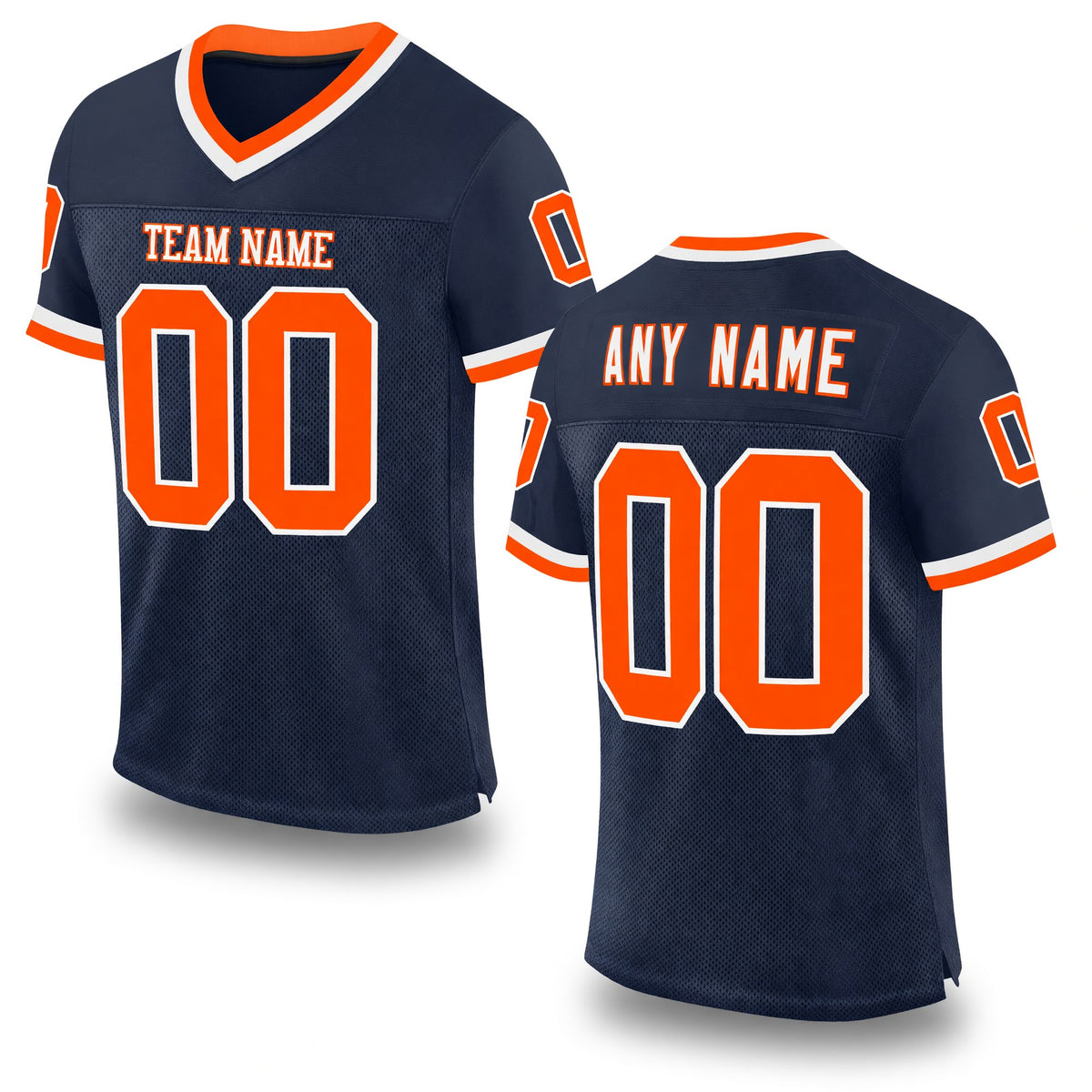 Custom Navy Orange-White Mesh Authentic Throwback Football Jersey