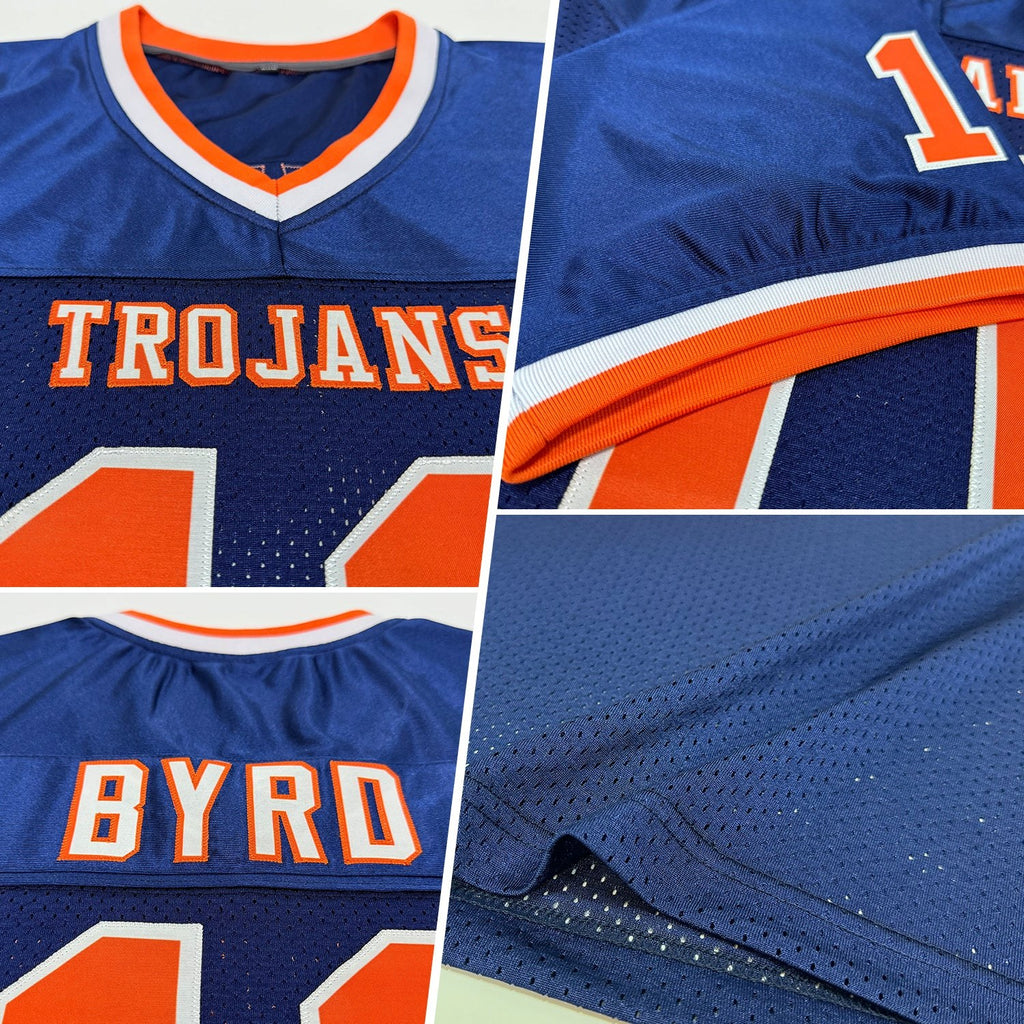 Custom Navy Orange-White Mesh Authentic Throwback Football Jersey photo 2