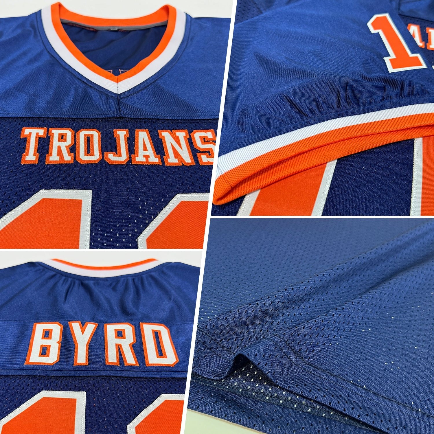 Custom Navy Orange-White Mesh Authentic Throwback Football Jersey photo 2