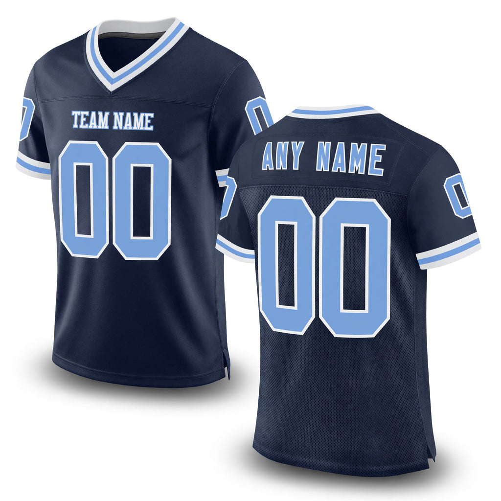Custom Navy Light Blue-White Mesh Authentic Throwback Football Jersey