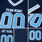 Custom Navy Light Blue-White Mesh Authentic Throwback Football Jersey detail