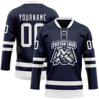 Custom Navy White Hockey Lace Neck Jersey photo 2