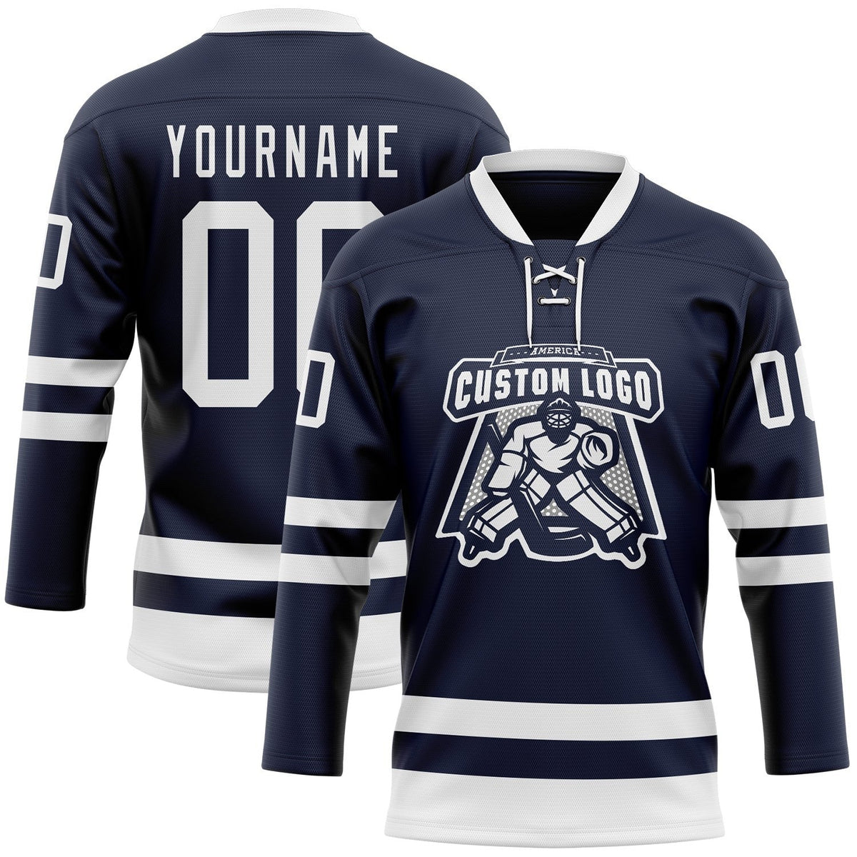 Custom Navy White Hockey Lace Neck Jersey photo 2
