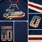 Custom Navy Vintage USA Flag Cream-Crimson Hockey Lace Neck Jersey detail