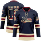 Custom Navy Vintage USA Flag Cream-Crimson Hockey Lace Neck Jersey photo 1